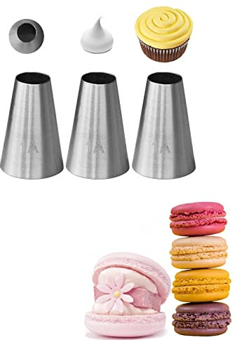 1A Piping Nozzle,Large 1A Piping Tip for Cake Decorating,Round Nozzle for Macarons,3 Pcs