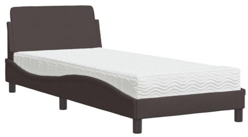 vidaXL Bett, Polsterbett mit Matratze Dover für Schlafzimmer, Bettgestell Bettrahmen mit Lattenrost, Schlafzimmerbett Einzelbett, Dunkelbraun 80x200cm Stoff