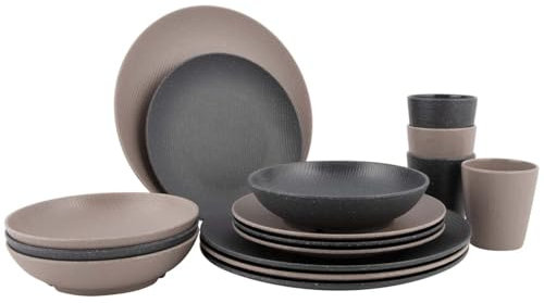 Bo-Camp - Urban Outdoor Collection - Vajilla - Folkestone - 16 Piezas - Beige/Gris