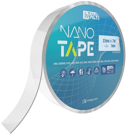 InTAPE Nano Tape, Nastro Biadesivo Extra Forte in Gel Trasparente Rimovibile e Riusabile (23x1mm, 7 Metri)