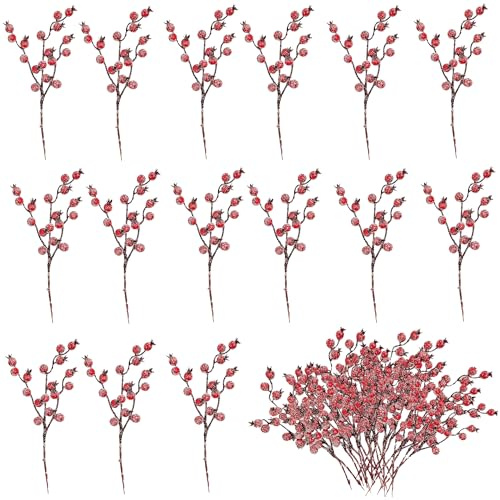 15 Pièces Baies Rouges Artificielles de Houx, Fausses Branches de Baies Rouges, Baies Rouges de Noël, Baie de Houx Artificielle, pour la Mariage, Anniversaire, Décoration Bricolage, Noël Guirlandes