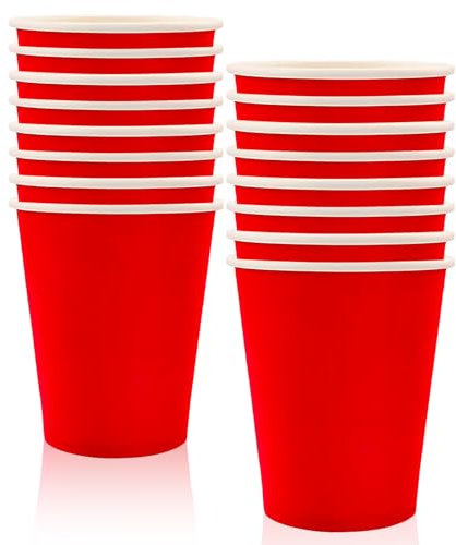 MORAINJAY 16Pcs Party Cups,Red Paper Cup for Birthday,9oz/250ml Birthday Cups Party Tableware,Solid Color Table Decors for Party,Wedding,Picnic,Red Party Supplies for 16 Guests