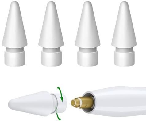 4PCS Puntas Compatible con Apple Pencil 1 y 2 Generación, Puntas Compatible, Puntas de Lápiz de Apple iPad Pro, Puntas para el Apple Pencil para iPad Pro Ipencil, Blanco