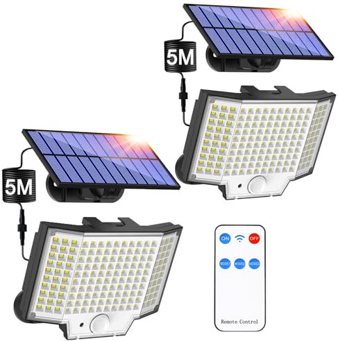 Haokiang Lampe Solaire Exterieur Jardin 2Unité Ip65 Capteur 270° 3Modes Lumiere Solaire Exterieur Lampe Solaires Eclairage Projecteur Luminaire Exterieurs Spot Porche Garage