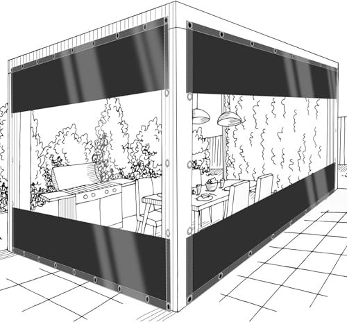 DGSFES Clear Tarpaulin Waterproof Heavy Duty H 1mxL 1m Tarp with Eyelets, Outdoor Transparent Rainproof Tarpaulin 600 g/m² Clear Pergola Side Panels for Garden Patio Cover