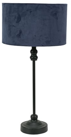 ValueLights | Black Metal Candlestick Table Lamp with Navy Blue Velvet Drum Shade Bedside Light | Table Lamps, Home Décor & Improvement Essential | Included LED Bulb