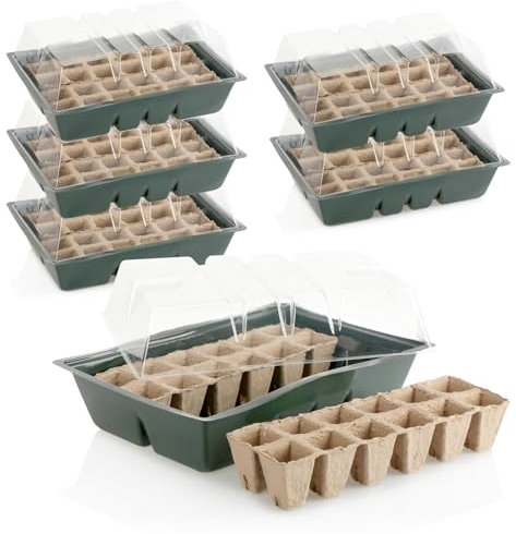 com-four® 6X Zimmergewächshaus zum Anzüchten von Pflanzen - Anzuchtset für 144 Pflanzen - Pflanzkasten mit Setzlings-Töpfen für die Wohnung oder im Garten (6X Zimmergewächshaus - schwarz/braun)