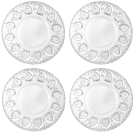 Bafnsiji 30cm,Assiettes à Dessert en Verre, Set d'assiettes en Verre pour 4, Assiettes à Dessert en Verre trempé Transparent, Assiettes en Verre pour apéritif, Fruits, gâteau, Salade