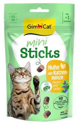GimCat Mini palitos de Pollo con Hierba gatera, pequeños Aperitivos para un Placer Especial – 1 Bolsa (1 x 50 g)