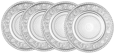 Piatti piani in vetro cristallo, 6inch, in vetro trasparente, per frutta secca, piatti da dessert con bordo in pizzo, per ristorante, feste in famiglia, 4 pezzi (6inch clear, 4pcs)