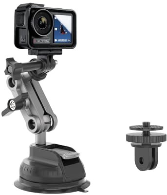 Wiseten Supporto a Ventosa per GoPro Hero 13 12 11 10 9 8 DJI Osmo Action 5 Pro 4 3 Insta360 X4 X5 Supporto Fotocamera per Doppia Testa a Sfera Rotazione 360°, Montato sul parabrezza o sul finestrino
