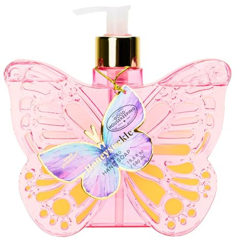 Simple Pleasures Seifenspender aus Kunststoff, einfache Freuden mit duftender Flüssigseife, nachfüllbarer Seifenspender für Küche und Bad (rosa Schmetterling), 500 ml