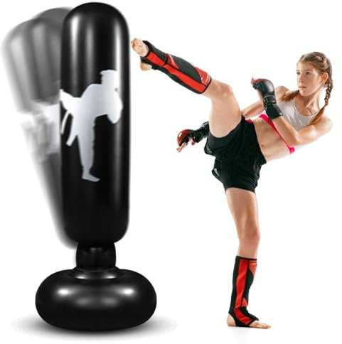 Sac De Frappe Enfant, 160 cm Sac De Boxe, Sac De Boxe Gonflable, Sac De Boxe Autoportant, Sac De Frappe Gonflable, Sacs De Frappe Boxe Autoportant pour Pratiquer Le Karaté,Taekwondo