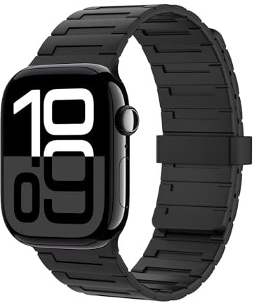 Astorgos Correa Magnética Compatible con Apple Watch Ultra 2/Ultra 49mm,S10 46mm,9/8/7 45mm,SE2/SE/6/5/4 44mm,3/2/1 42mm,Correa de Silicona Ajustable,Pulsera Deportiva, Negro