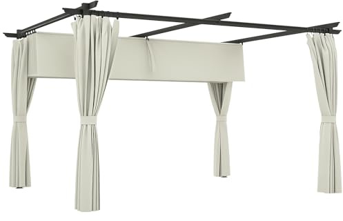 Outsunny Pérgola de Aluminio con Techo Retráctil Pérgola 4x3 m con Paredes Laterales Cenador con Tela de Poliéster Anti-UV Resistente al Agua Pabellón para Jardín Patio Terraza Crema