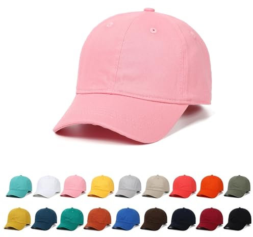 TUANMOZI 20 Farbe Snapback Cap Junge Mädchen Baseballcap 100% Baumwolle Kappe Einfarbig Sonnenschutz Sonnenhut Outdoor Basecap Einstellbar Baseballkappe Kinder (DE/NL/SE/PL, Numerisch, 47, 54, Rosa)