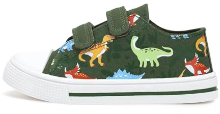 Kids Trainers Boys Green Dino Easy On Casual Sneakers Outdoor School Shoes Walk Sport Canvas Shoes Size 9 UK Child