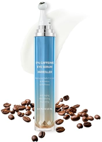 Caffeine Augencreme Gegen Falten und Augenringe, Caffeine Eye Cream mit 360° Massageball, Anti Falten-Augensalbe für Augenringe Entfernen, Anti-Aging-Augenserum für Tränensäcke Schwellungen