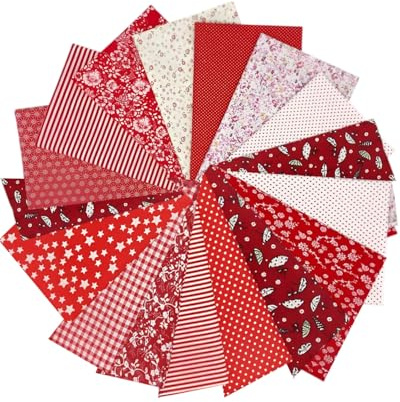 TPZORJX 50pcs Patchwork Stoff Paket 10cm x 10cm Blumenmuster bedruckte Farbsystem Patchwork Stoffe Bunte Baumwollstoff Set Bedruckte Stoffe für Puppenhaus Zubehör Kleidung DIY Basteln(Rot)
