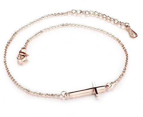 Tolldek Fußkettchen Au750 Rotgold, Poliert Kreuz Fußschmuck, Fußschmuck Barfuß 18K Gold Echt Gold Schmuck 23+5CM