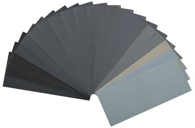 KEMUZ 20Pcs Papier de Verre, 36 60 80 100 120 150 180 240 320 400 600 800 1000 1200 1500 2000 2500 3000 4000 5000 Grain Papier Abrasif Eau/Sec 9 X 3,6 cm pour Polir Le Métal, Le Bois etc