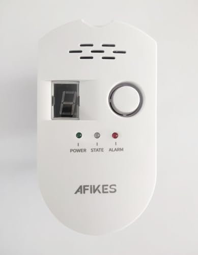 AFiKES - Gasmelder, Flüssiggas/Erdgas/Stadtgas Alarm, mit akustischem Alarm und LED-Digitalanzeige, Methan und Propan Butan Monitor (Weiß)