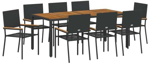 vidaXL Garden Dining Set 9 pcs Black and Brown 190 x 90 x 75 cm, Beautiful Garden and Terrace, Modern Outdoor Dining Set, Durable Patio Furniture, Contemporary Table, Deck