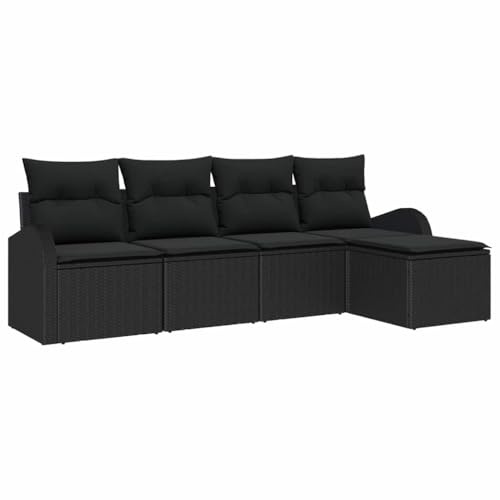 vidaXL 5-teiliges Garten-Sofaset mit Kissen in Schwarz aus Polyrattan – Bequeme und stilvolle Sitzgruppe für 4 Personen. Modernes Design, handgewebte modulare Sitzmöbel für Terrasse und Lounge.