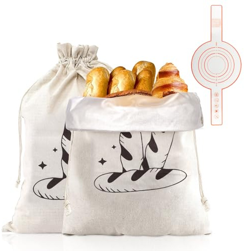 2 Piezas Bolsas de Pan de Lino, 44 x 30cm Bolsa pan Tela con Recubrimiento | Bolsa de Almacenamiento de Pans con Estera , Reutilizablesbolsa para Pans con Cordón, parapan, Frutas