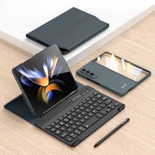GUPENAA Keyboard Case for Samsung Galaxy Z Fold 4, Adjustable Angle, Magnetic Detachable Wireless Keyboard with S Pen Holder [Keyboard + Case + Capacitive Pen],Green