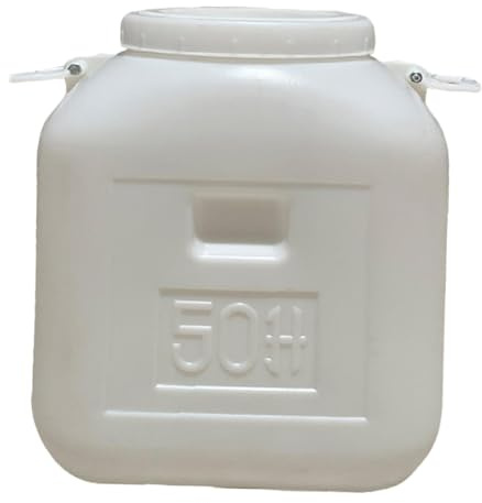 Weißes Wasserfass mit Deckel, Frischhaltedose, HDPE-Kunststoff, Regentonne für Wasseraufbewahrung, Gärung, Beizen, 50 l, kurz