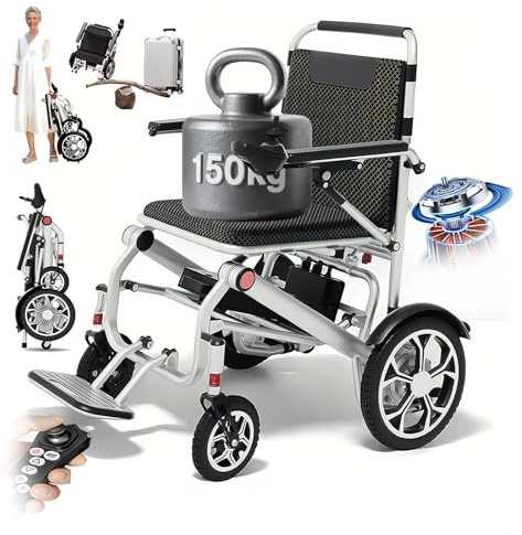 ZQHQKJ Elektrorollstuhl faltbar leicht 14,9 kg – Reise Rollstuhl elektrisch für Senioren mit 400W Motor, 50 km Reichweite, Lithium-Akku,mit Fernbedienung bis 150 kg, für Wohnung & Gelände,12Ah
