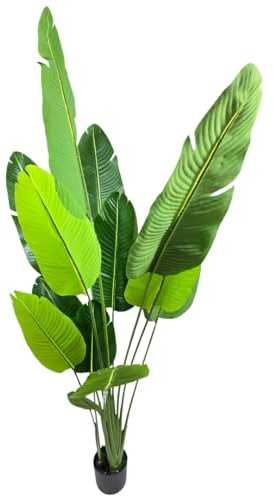 Kunst-Bananenblatt-Palme 160 cm im Topf – täuschend echte künstliche Palme mit großen Blättern – hochwertige tropische Kunstpflanze für Wohnzimmer, Büro & Empfangsbereich – pflegefrei & langlebig