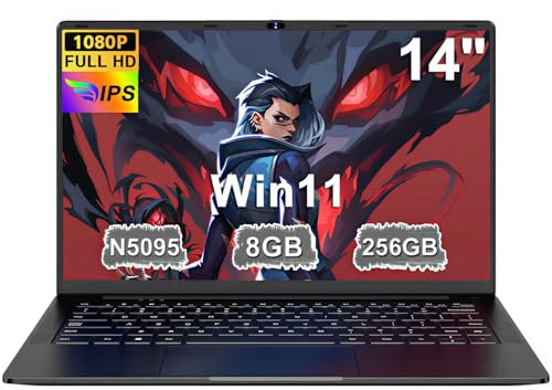Pc Portatile 14 Pollici Win11 Notebook Celeron N5095 Upto 2,9 GHz Laptop 8GB RAM 256GB SSD TF 1TB LPDDR4 5G WiFi 1920*1080 FHD USB 3.0 Portatile QWERTY Tastiera Film Italiana - Nero Corpo in Metallo