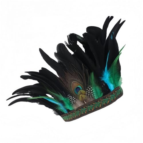 KANLVU Feder Kopfbedeckung Indischer Showgirl-Kopfschmuck Für Karneval, Paraden, Festivals, Tanzwettbewerbe Haarschmuck Für Energiegeladene Bewegungen(GrüN)
