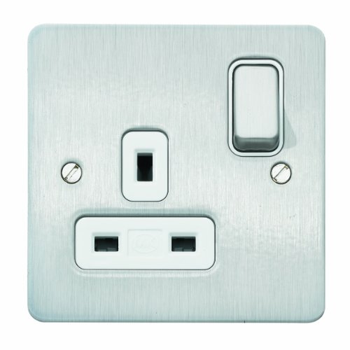 MK Edge K14357BRCW Single Dual Earth Switch Socket with Double Pole - Brushed Chrome