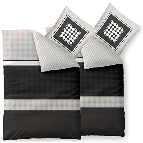 aqua-textil Trend Bettwäsche 135x200 cm 4tlg. Baumwolle Bettbezug Tanja Streifen Punkte Schwarz Grau Weiß