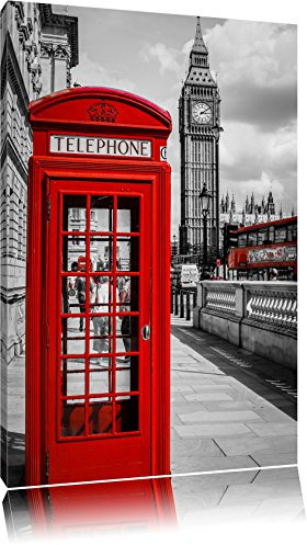 Pixxprint Klassische rote Telefonzelle London, Größe: 100x70cm, Leinwandbild, fertig gespannt, Wandbild, Dekoration, Kunstdruck, kein Poster
