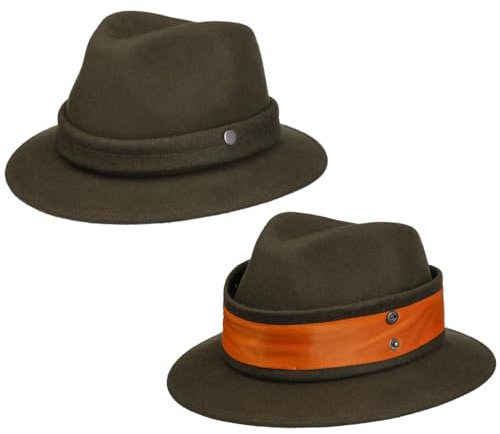 LIERYS Hunting Jagdhut Herren - Filzhut mit Signalband (Neonfarbe) - Made in Italy - Outdoorhut wasserabweisend und knautschbar - Wollhut Sommer/Winter - Regenhut Oliv XL (60-61 cm)