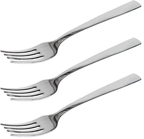 Quttin - Set 3 Tenedores de Mesa de Acero Inoxidable de 2 mm. Tenedor de 4 Puas. Pulido brillo espejo. Colección Madrid