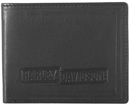 Harley-Davidson Portefeuille en cuir à deux volets Drag Race pour homme avec RFID HDMWA11675, noir, 4.5 x 3.5
