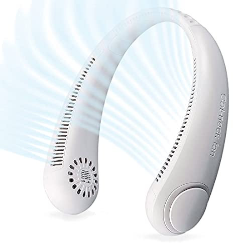Friengood Ventilador portátil sin hojas con manos libres, diseño de auriculares recargable de 4000 mAh, ventilador de banda para el cuello portátil alimentado por USB, 3 niveles de silencio ajustable.