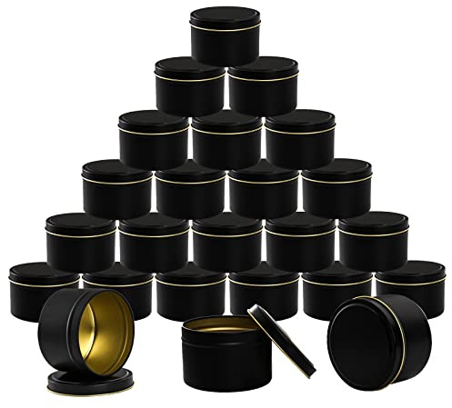 Frcctre Kerzendose, 237 ml, schwarzes Metall-Kerzenglas mit Deckel, Großkerzenbehälter für selbstgemachte Kerzenherstellung, Kunst, Handwerk, Aufbewahrung und Geschenke, 24 Stück