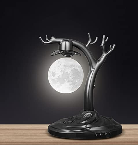 ROUOHUD Levitating Moon Lamp, Bluetooth Speaker with Magnetic Levitation, 3D Printing, Touch Control, Modern Design, Night Light, Office Desk Decor