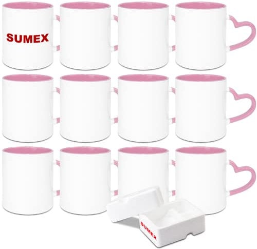 Juego de 12 piezas en blanco de sublimación taza interior color corazón mango (rosa)