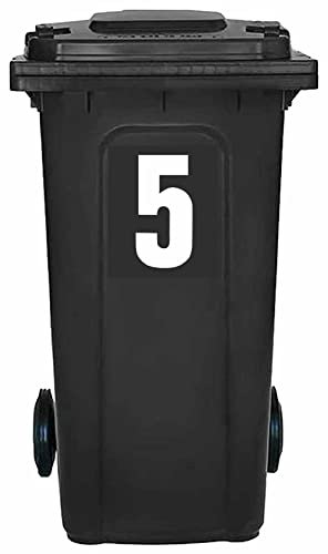 Pack of 4 Plain White Bin Number 5 Stickers (17 cm) Vinyl Labels Packwith® #PBN10-5