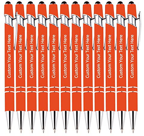 DEZUNTU Kundenspezifische Stifte, kundenspezifische Kugelschreiber mit Stylus Name Message Logo graviert, Geschenk für Weihnachten, Hochzeit, Business, Abschluss 12 Stück, schwarze Tinte