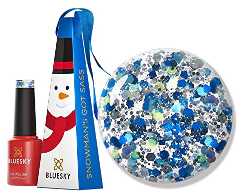 Bluesky Christmas Exclusive Gel Nail Polish Bauble 5ml, Snowman's Got Sass, Blue Glitter Soak-Off Gel Polish for 21 Day Manicure, Salon & Home Use, Requires Curing Under UV/LED Lamp