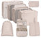 OSDUE Koffer Organizer Set 8-teilig, Packing Cubes, Wasserdichte Reise Kleidertaschen, Packtaschen für koffer, Kofferorganizer Reisetasche mit Kosmetiktasche, Schuhbeutel, USB Kabel Tasche (Beige)