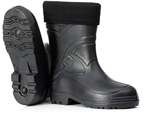 CLIMBR Ultraleichte gefütterte Gummistiefel Herren EVA Thermo 40-49 warme Kurzschaft Winter Arbeitsstiefel mit Futter (Schwarz, 45)